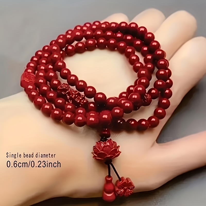 Authentic Cinnabar Bracelet with 108 Buddhist Beads, Unisex Gift